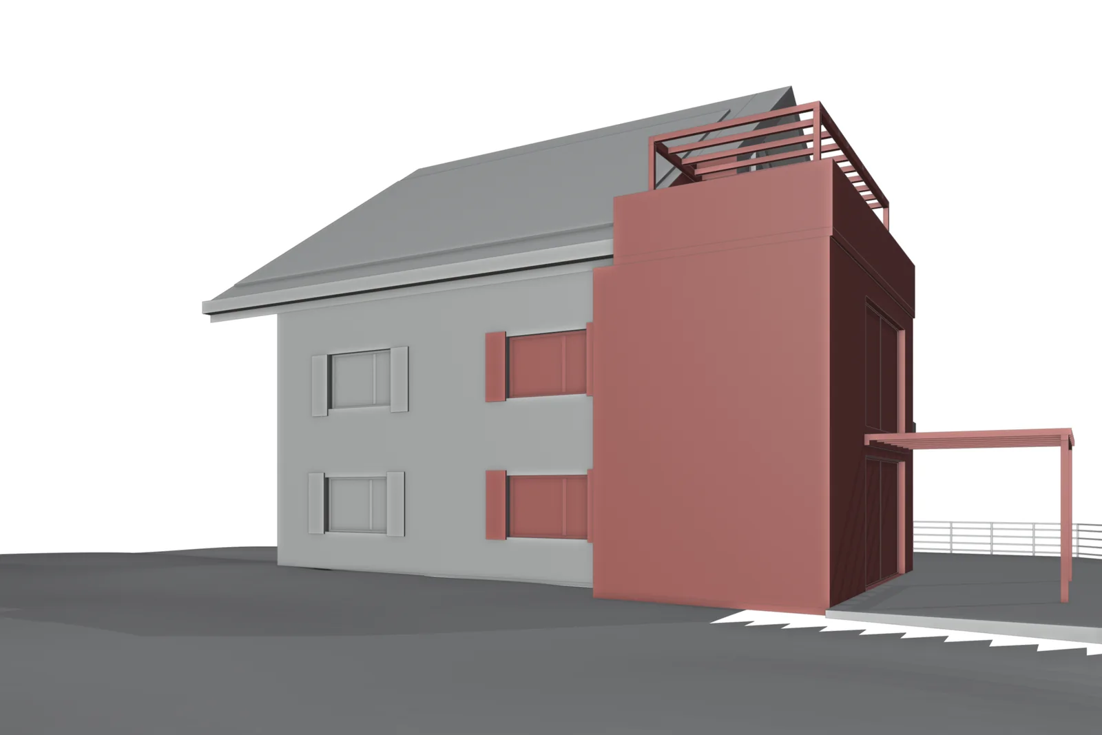 Diagramm: im Plan rot gezeichnete Bauteile rot im Modell
