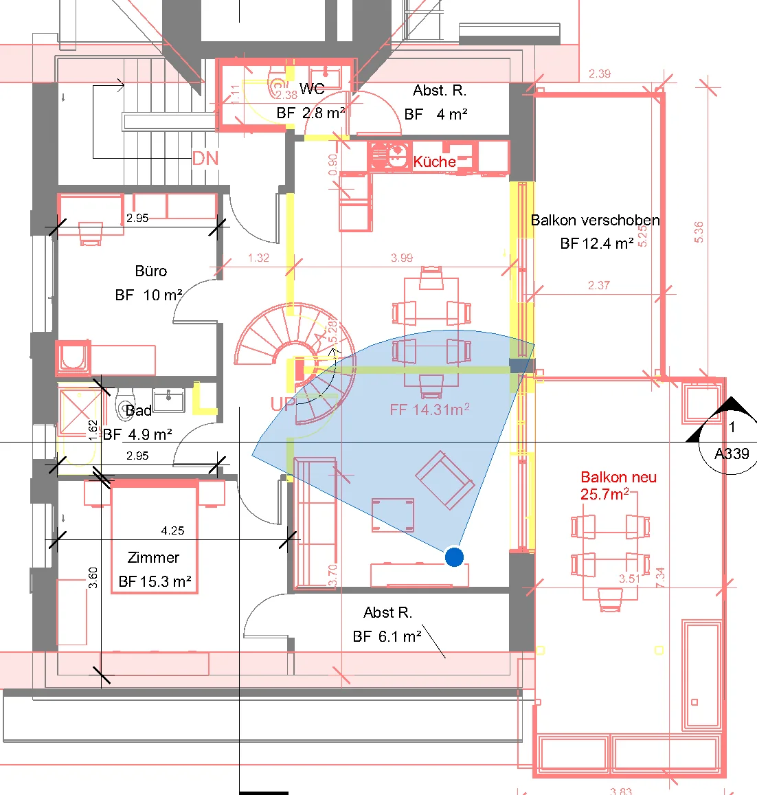 Grundriss 2. Obergeschoss mit Kamerastandpunkt